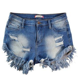Women's Blue Distressed Jean Shorts